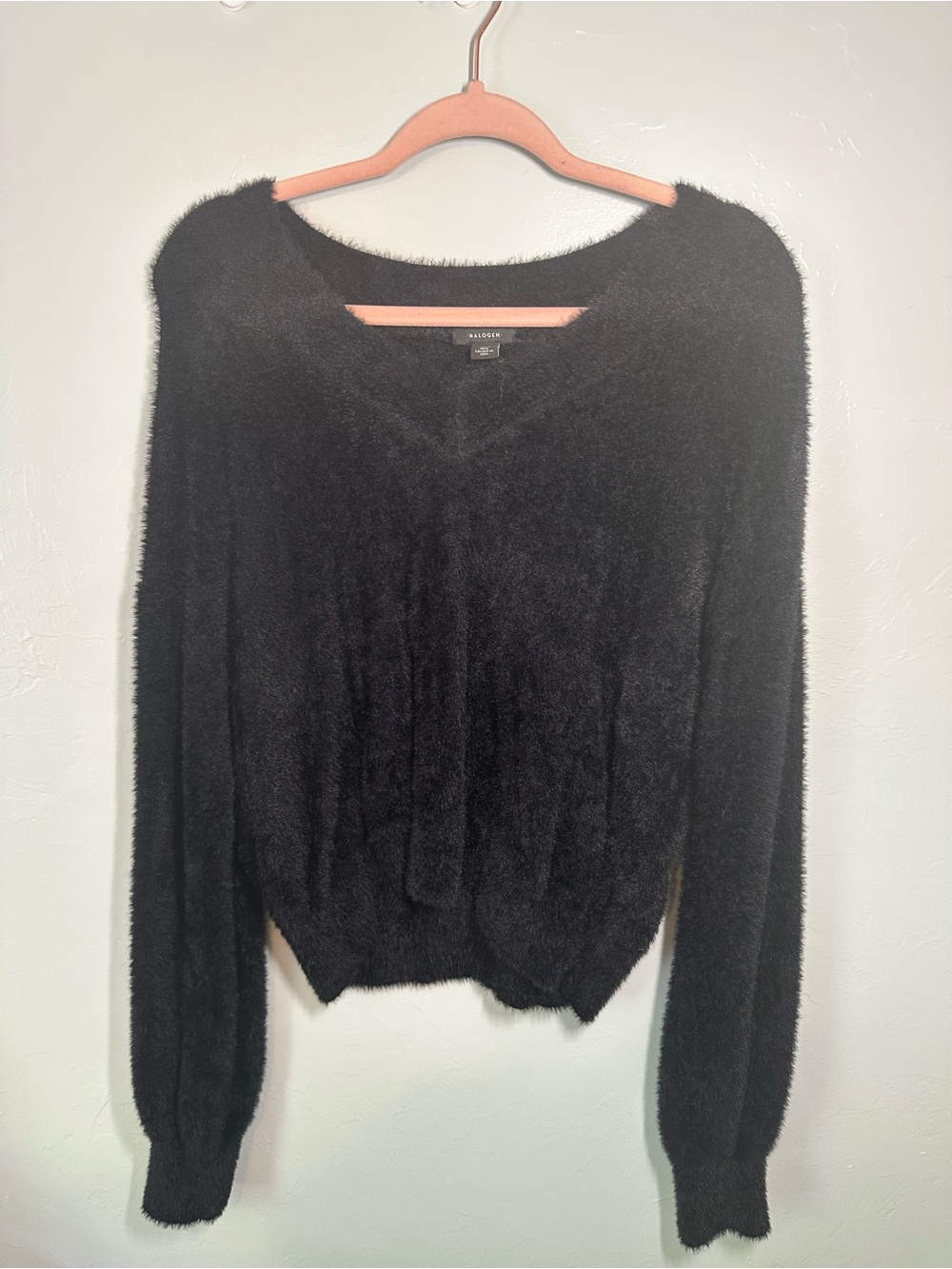 Halogen Black Fuzzy V-Neck Sweater